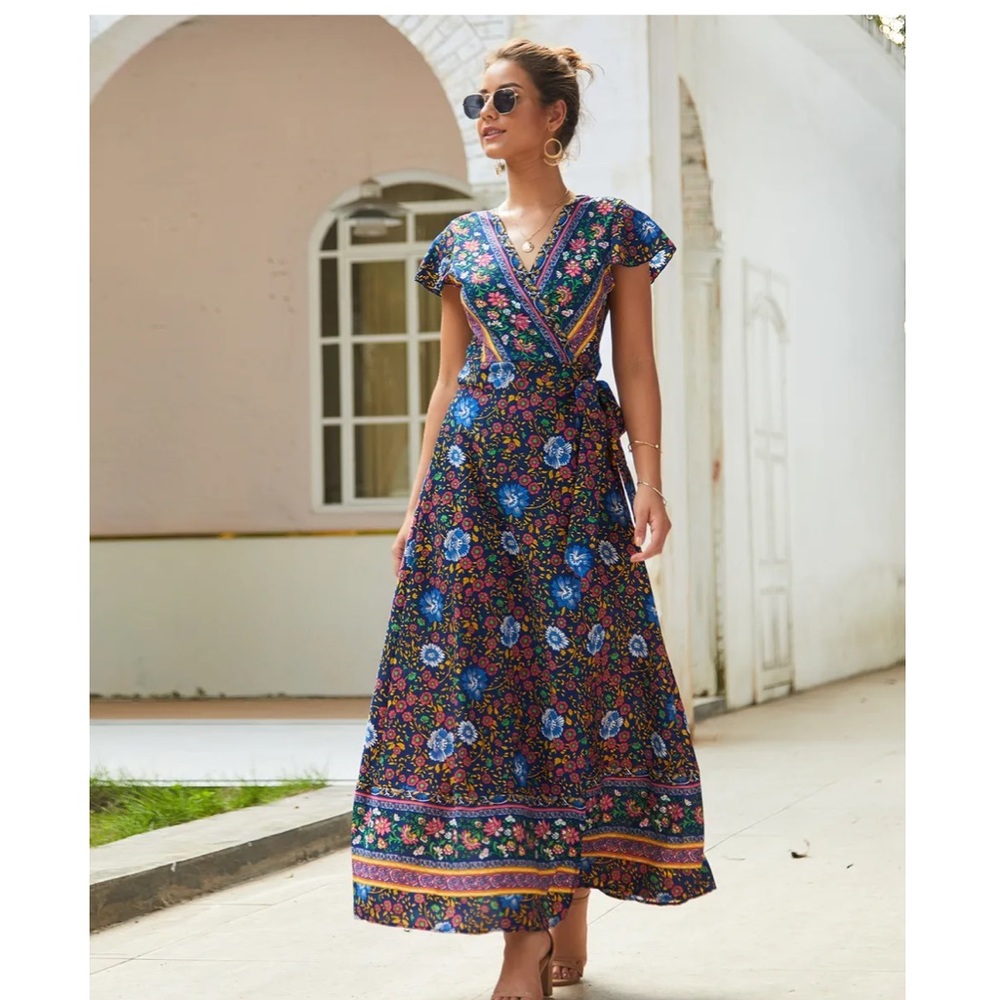 Floral Maxi Dress with V-Neck